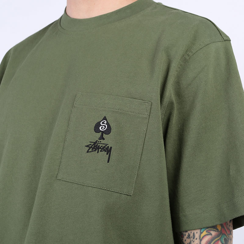 мужская зеленая футболка Stussy Spade Crew 1140182-olive - цена, описание, фото 2